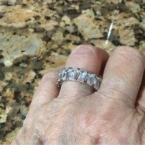 Cz emerald cut eternity band sterling silver setting